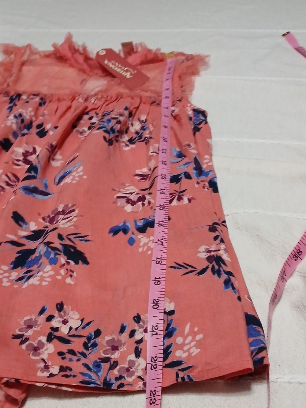 Arizona Jean Company Peach Pink Mesh Ruffle Top - Picture 8 of 8